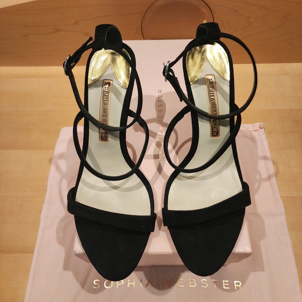 💯Authentic Sophia Webster Rosalind Pearl-Heel Black Suede Sandal - Picture 5 of 16